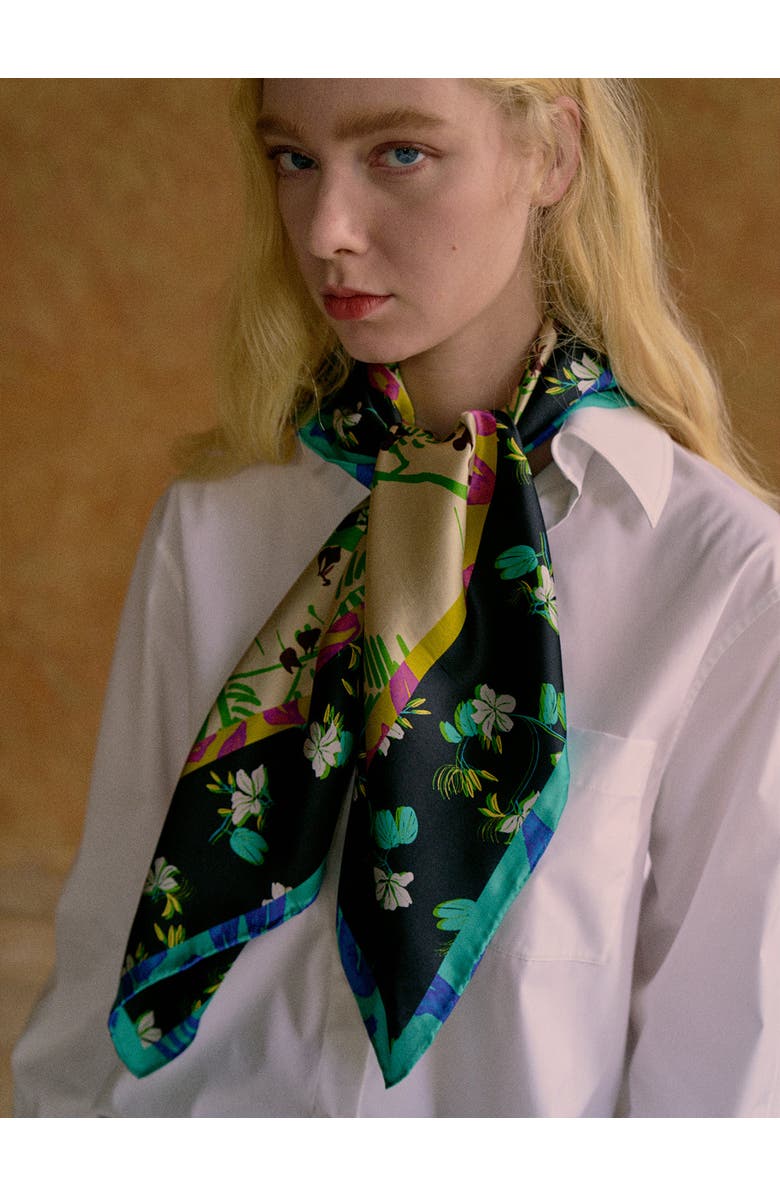 Lost Pattern "Floral Tapestry" Large Silk Scarf, Alternate, color, Black