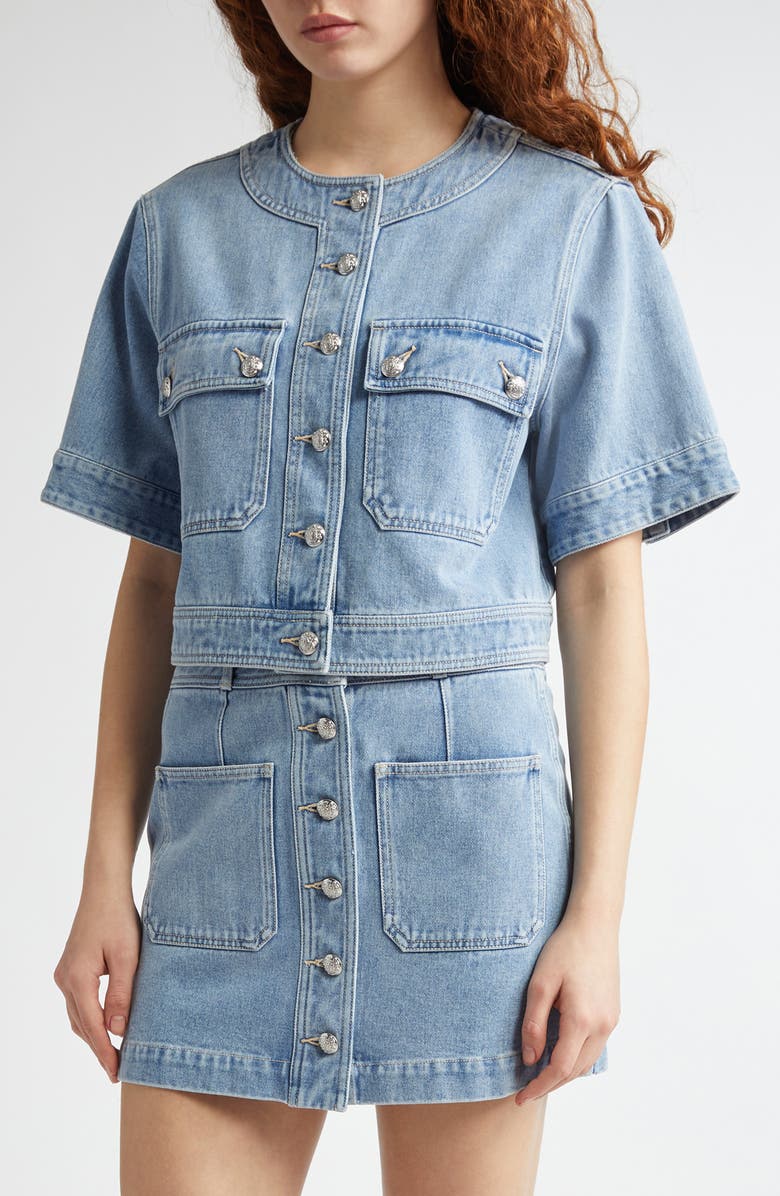 Veronica Beard Elias Short Sleeve Denim Crop Jacket, Main, color, Silverwood Blue
