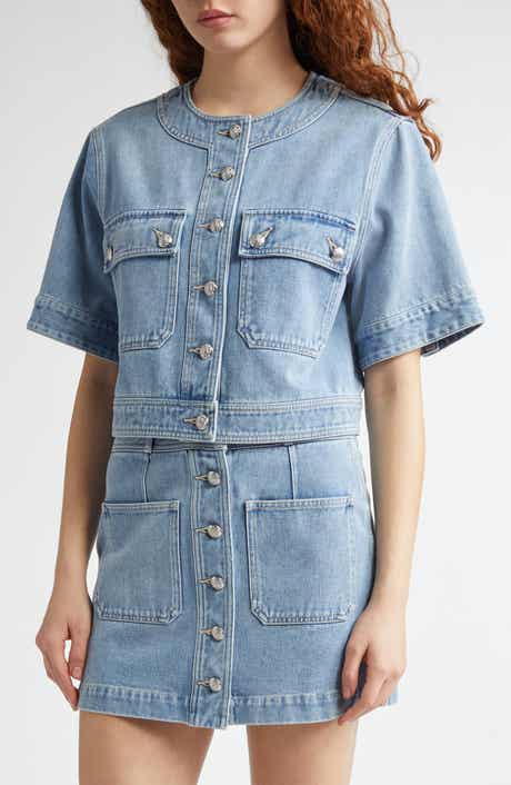 Veronica Beard Elias Short Sleeve Denim Crop Jacket