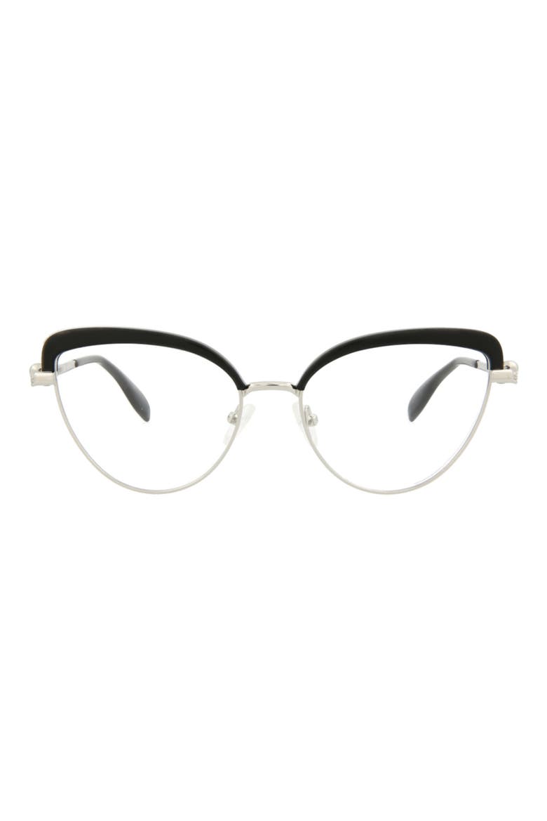 55mm Cat Eye Fashion Optical Glasses, Main, color, SILVER SILVER TRANSPARENT
