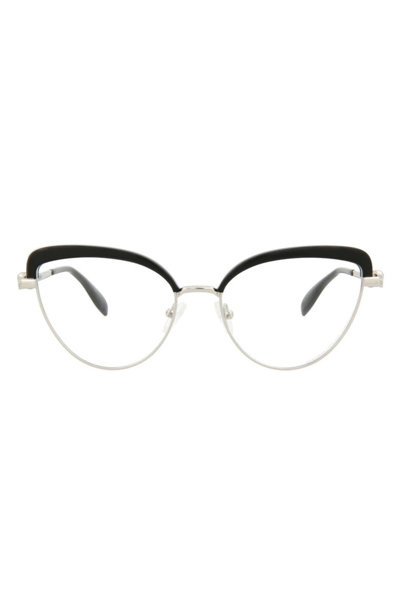 McQueen 55mm Cat Eye Fashion Optical Glasses, Main, color, Silver Silver Transparent