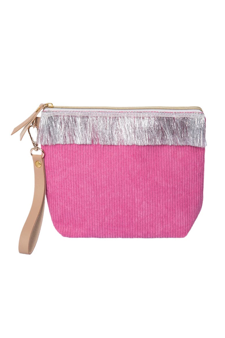 Pink Corduroy Bag w/ Fringe Polyester Pink, Main, color, Pink