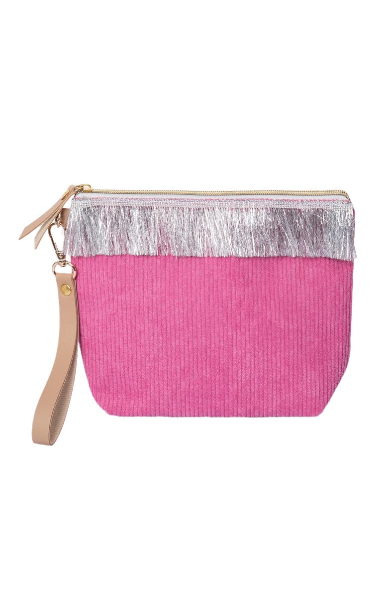 Totalee Gift Pink Corduroy Bag w/ Fringe Polyester Pink, Main, color, Pink