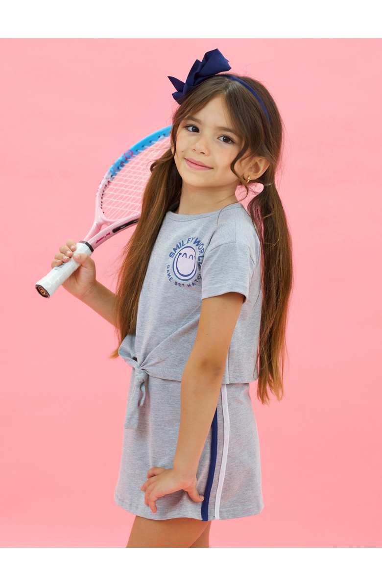 Mia Belle Girls Athletic Club Tie-Front Dress, Alternate, color, Grey