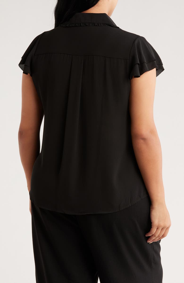T Tahari Tiered Flutter Sleeve Button-Up Shirt, Alternate, color, Black