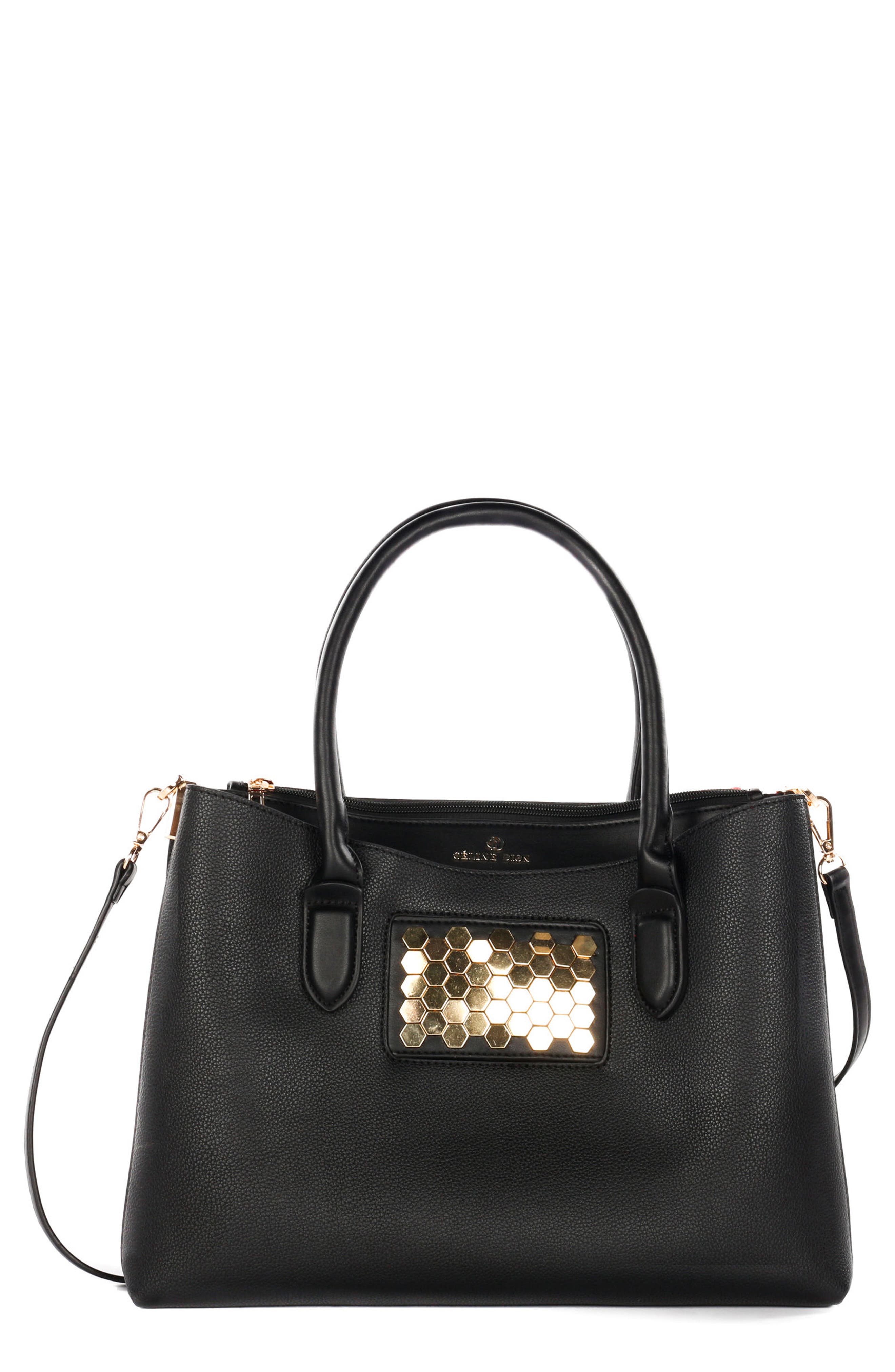 CELINE DION Symphony Faux Leather Satchel, Main, color, 