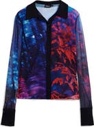 Desigual Rib Trim Mesh Button-Up Shirt