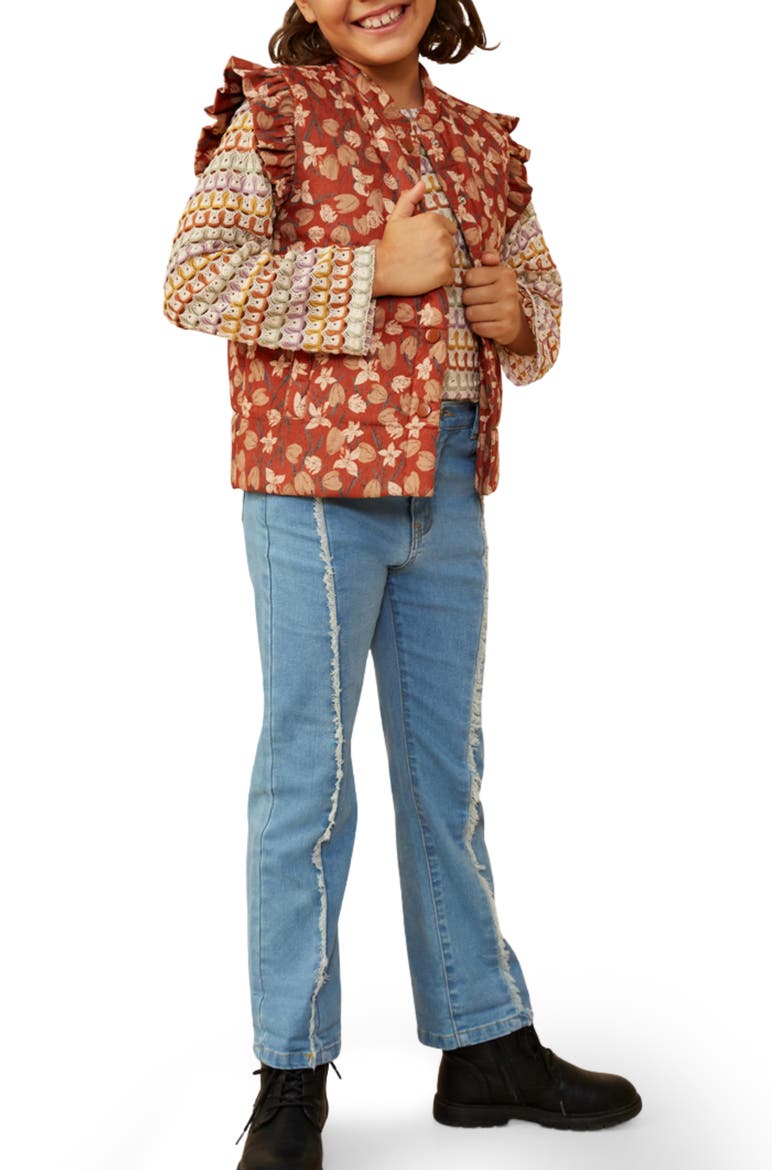 Kids' Floral Ruffle Corduroy Vest, Alternate, color, RUST