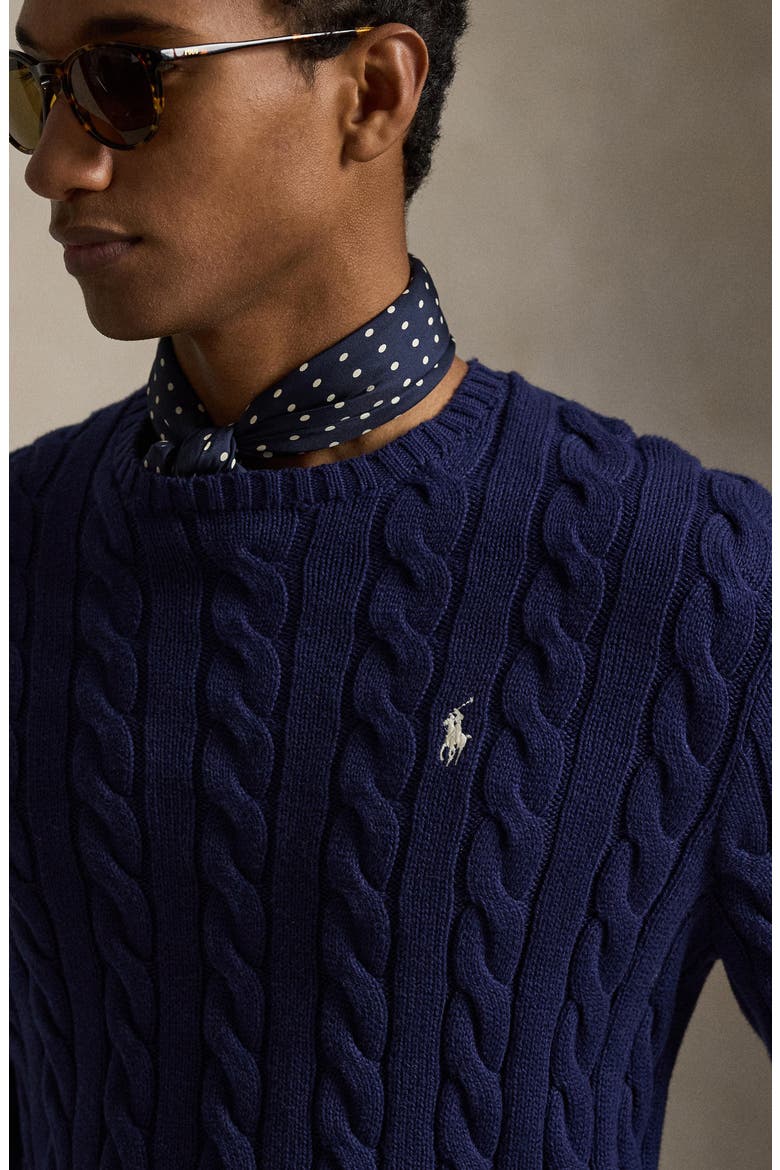 Cable Knit Cotton Sweater, Alternate, color, BRIGHT NAVY