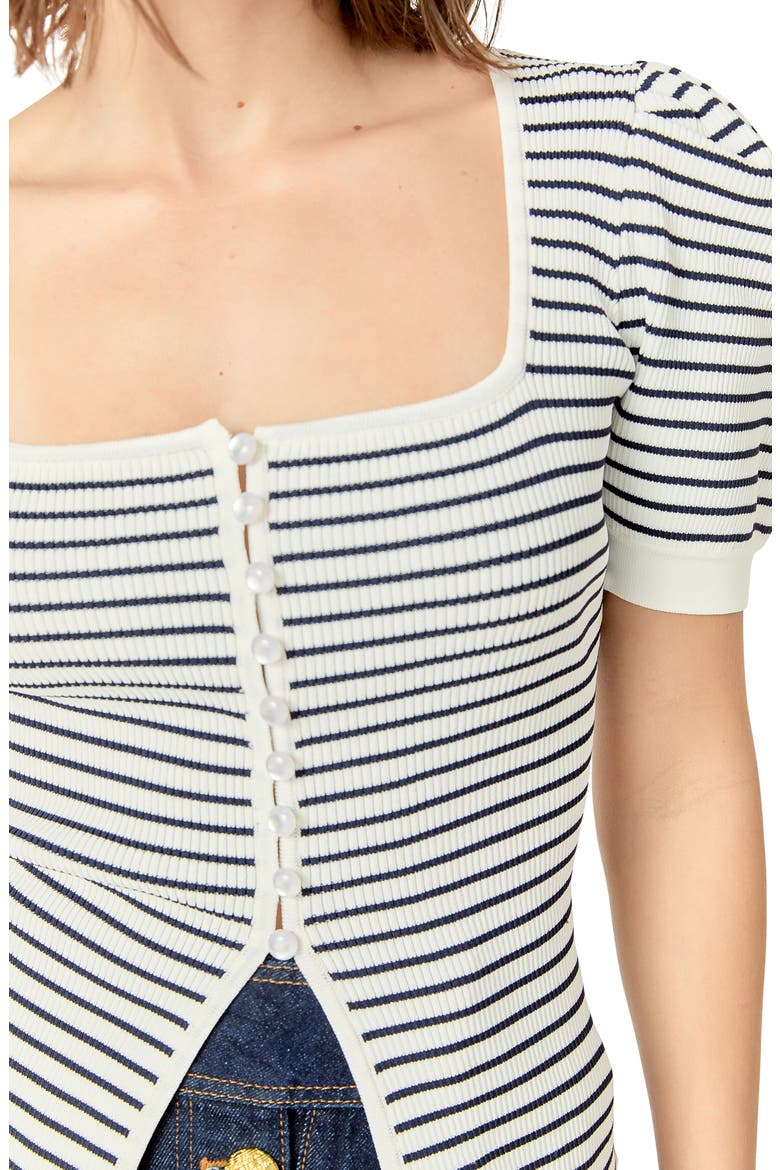 Square Neck Stripe Button Front Shirt, Alternate, color, NAVY/ WHITE