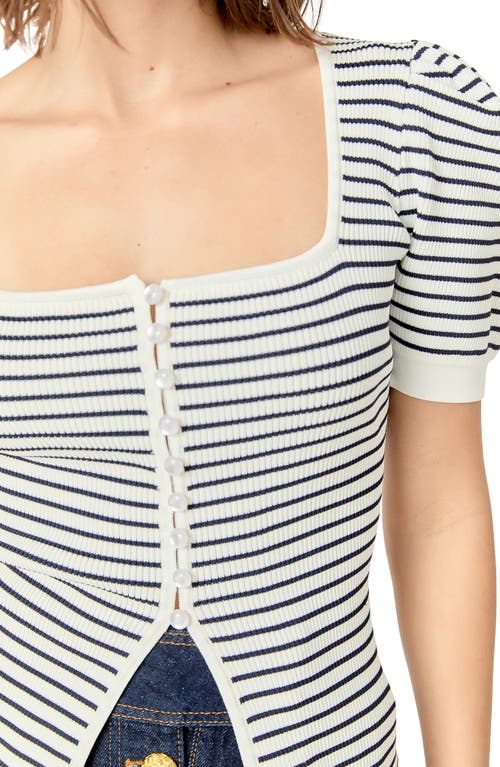 English Factory Square Neck Stripe Button Front Shirt In Navy/white