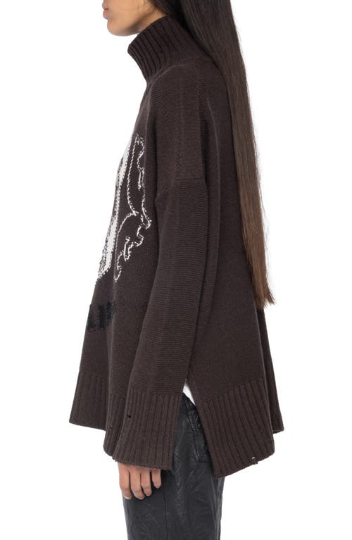 Zadig & Voltaire Bleeza Skull-embellished Turtleneck Sweater In Brown