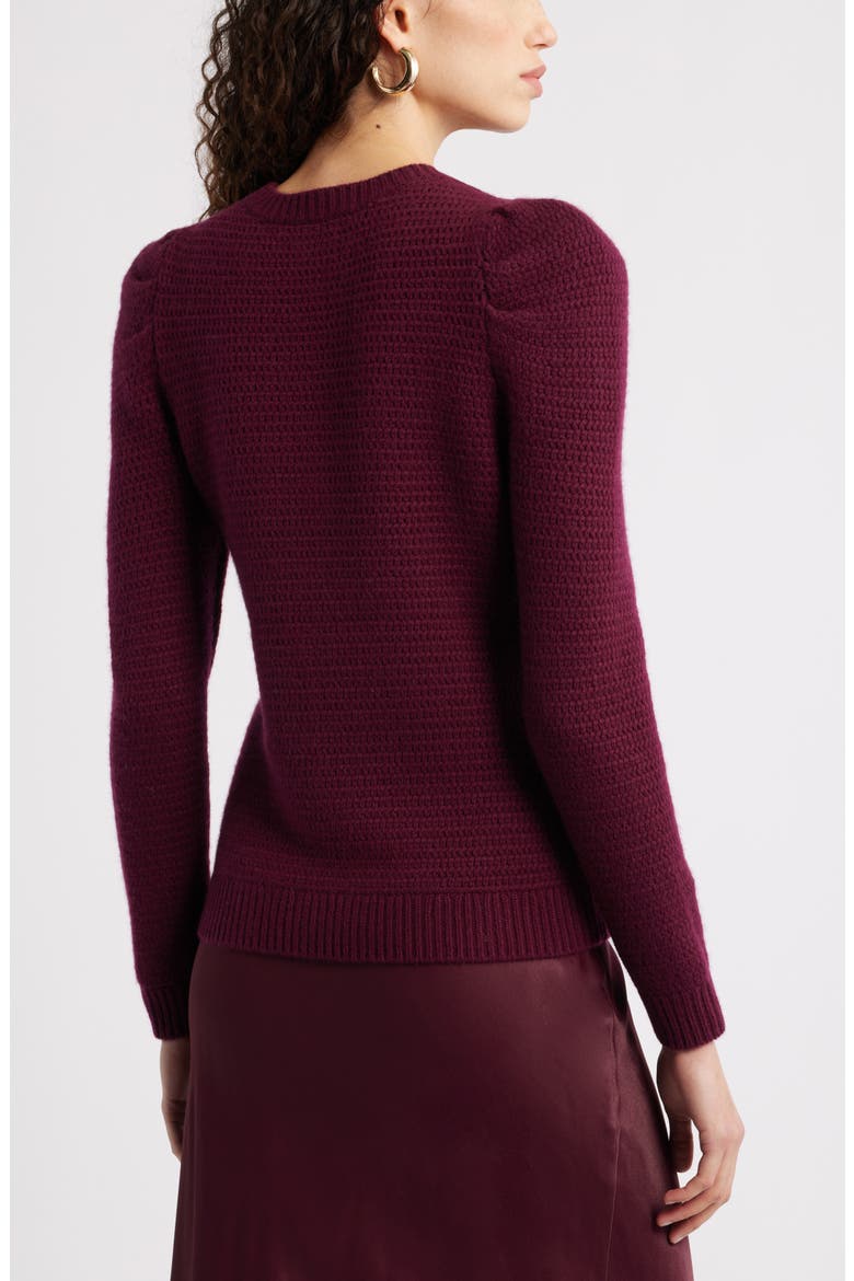 Wool & Cashmere Puff Sleeve Sweater, Alternate, color, BURGUNDY FIELD
