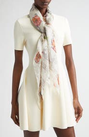 McQueen Spider Floral Silk Twill Chiffon Scarf