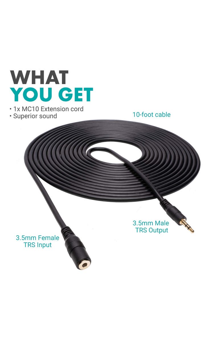 MOVO MC10 3.5mm TRS Female to Male Extension Cable - 10ft, Alternate, color, Black