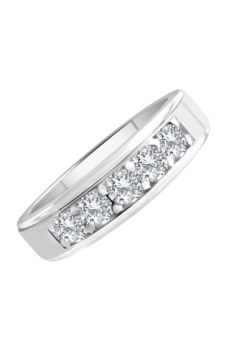 Bliss Diamond 1 1/2Ct Men's Diamond Wedding Anniversary Ring in 10k Gold Lab Grown Five Stone, Alternate, color, 10K White Gold