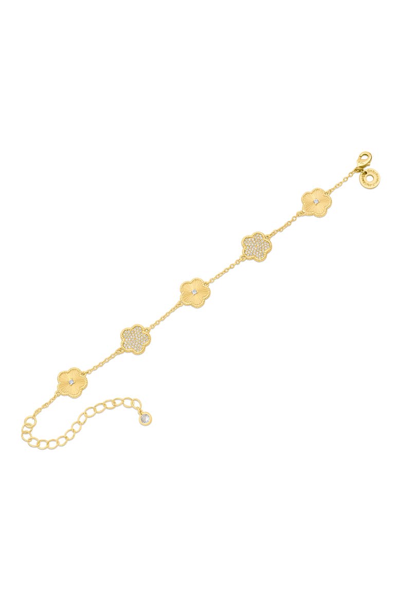 Pavé Cubic Zirconia Clover Station Bracelet, Main, color, GOLD