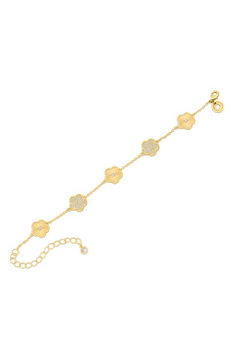 Pavé Cubic Zirconia Clover Station Bracelet