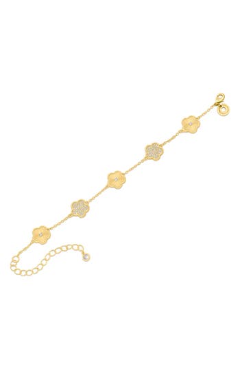 Cz By Kenneth Jay Lane Pavé Cubic Zirconia Clover Station Bracelet In Gold