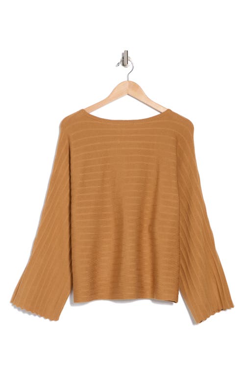 T Tahari Scallop Trim Wide Sleeve Sweater In Toffee