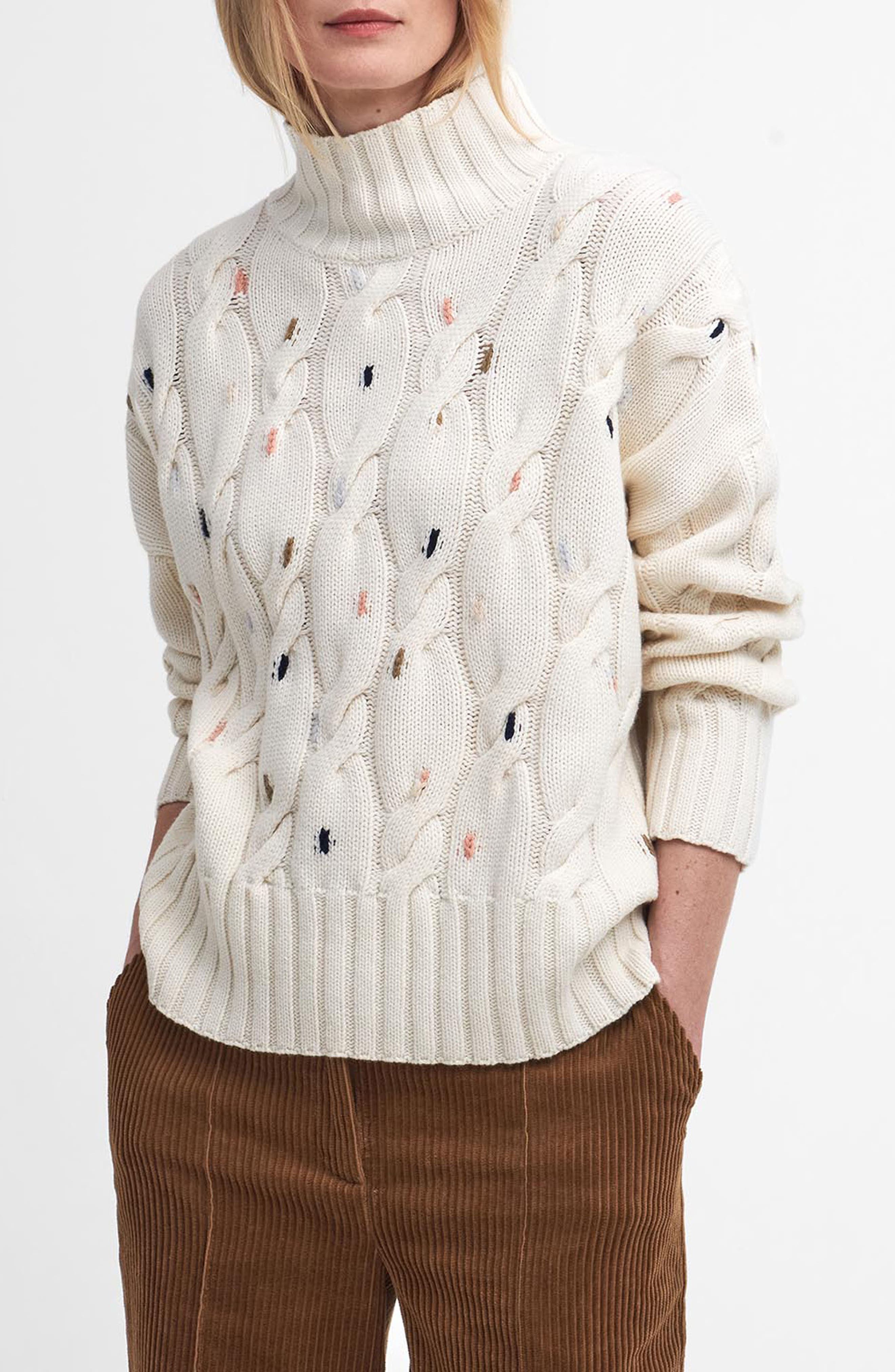 Barbour Fleur Cable Wool Blend Mock Neck Sweater