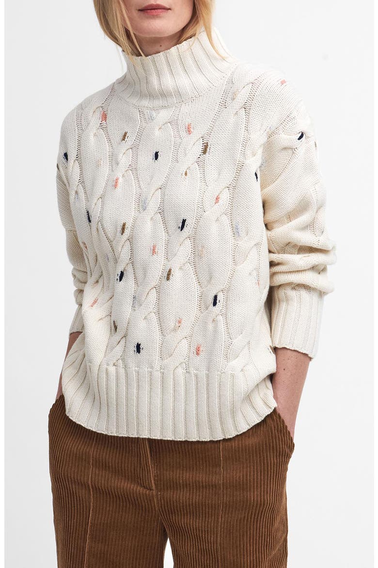 Fleur Cable Wool Blend Mock Neck Sweater, Main, color, ECRU BEIGE