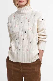 Barbour Fleur Cable Wool Blend Mock Neck Sweater