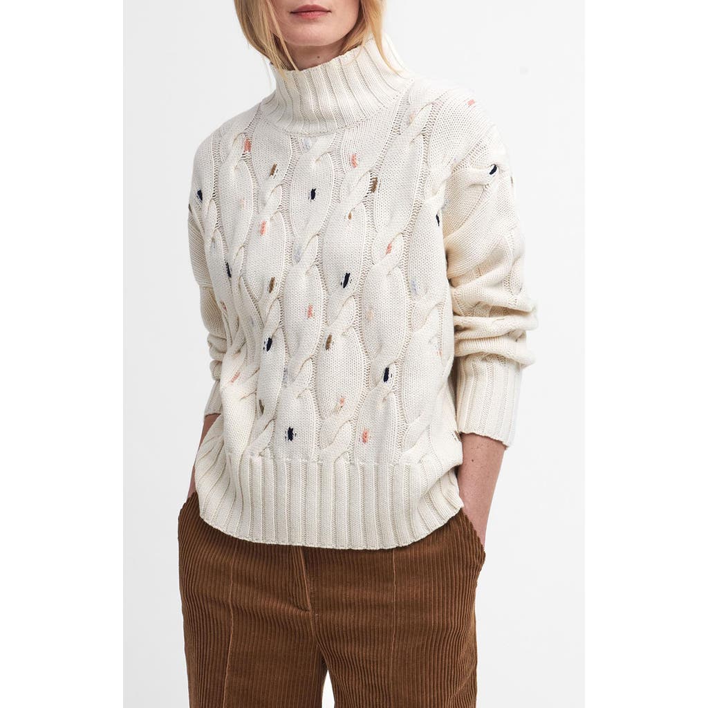Barbour Fleur Cable Wool Blend Mock Neck Sweater In Neutral
