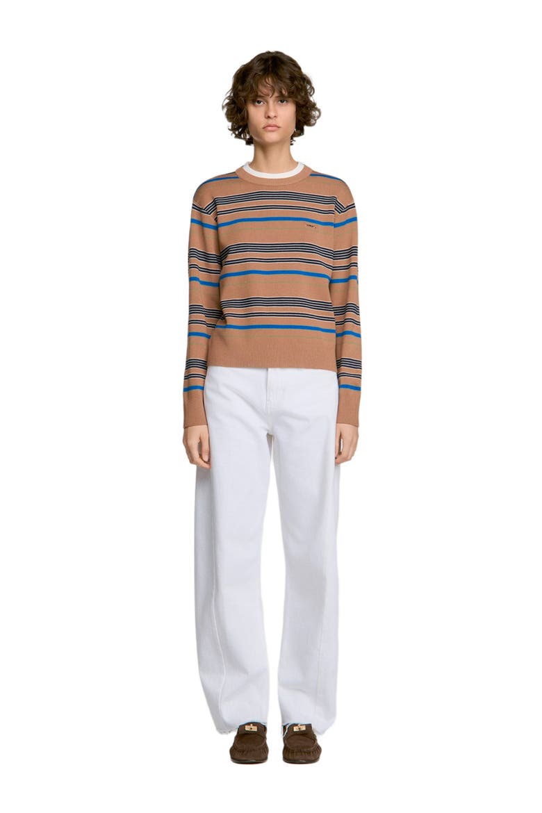 Layered Effect Striped Sweater, Main, color, Camel