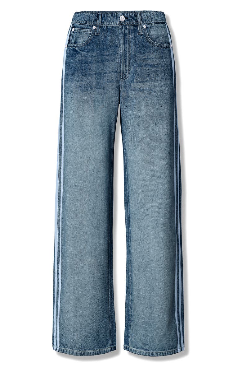 rag & bone Miramar Side Stripe High Waist Wide Leg Cotton Terry Sweatpant Track Pants, Alternate, color, Blue/ Carnation Stripe