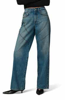 The Harlowe Embellished High Waist Wide Leg Jeans