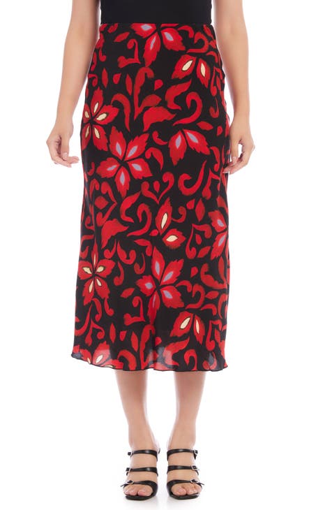 Bias Cut Floral Midi Skirt