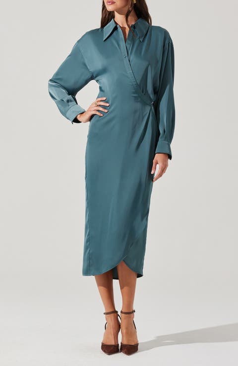 Ira Long Sleeve Satin Shirtdress