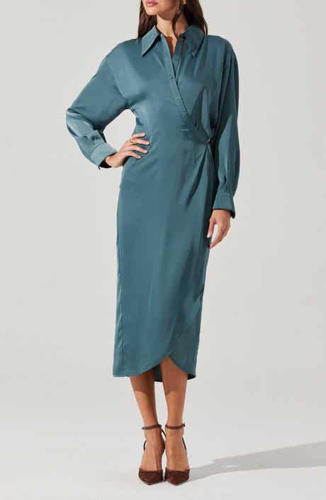 ASTR the Label Ira Long Sleeve Satin Shirtdress