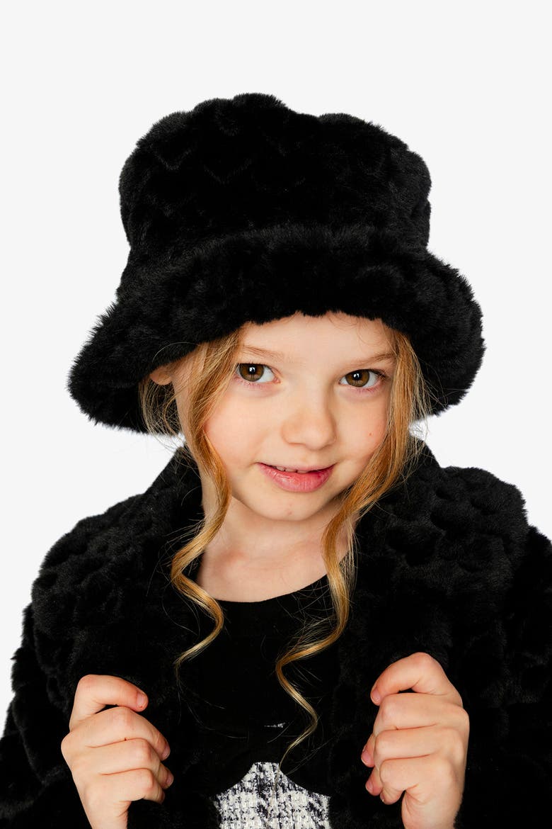 Faux Fur Sateen Lined Wide Brim Bucket Hat, Alternate, color, Black