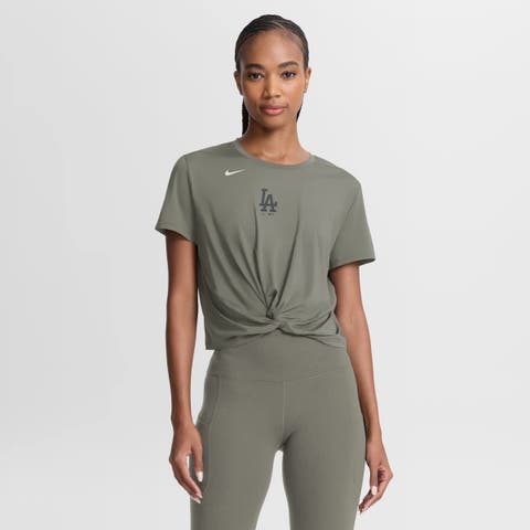 Women's Nike Olive Los Angeles Dodgers One Twist Dri-FIT Cropped T-Shirt