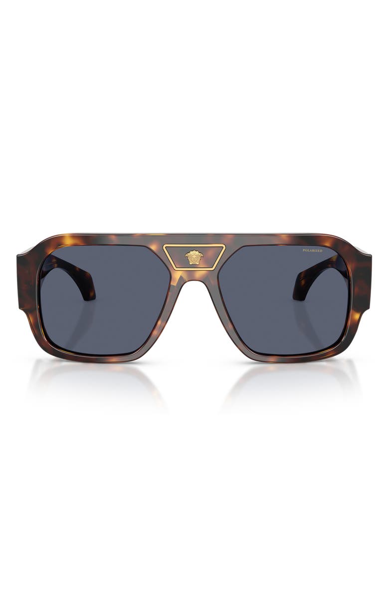 Versace 56mm Polarized Square Sunglasses, Main, color, Havana / Dark Blue Polar