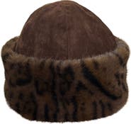 MARCUS ADLER Faux Suede & Faux Fur Beanie