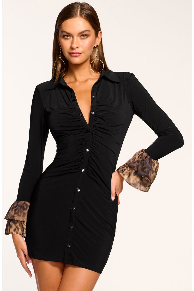 Arden Long Sleeve Ruched Body-Con Dress, Alternate, color, LEOPARD