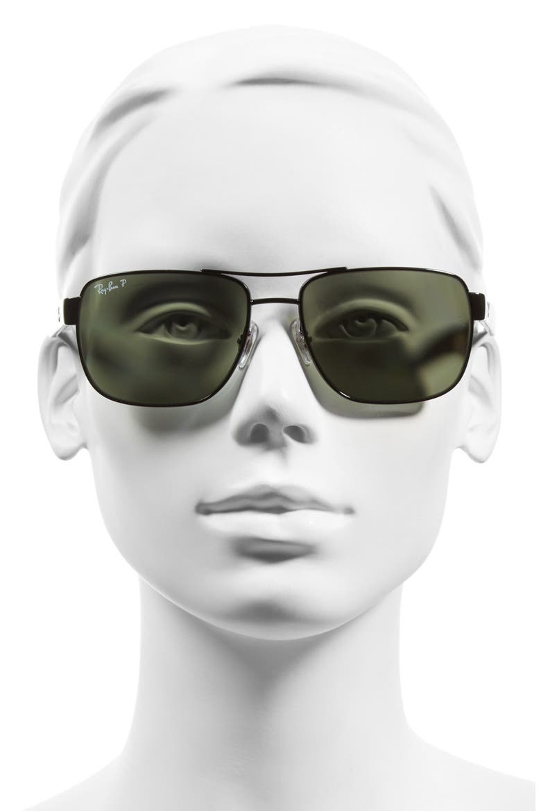 58mm Steel Aviator Polarized Sunglasses, Alternate, color, BLACK/ GREY/ GREEN