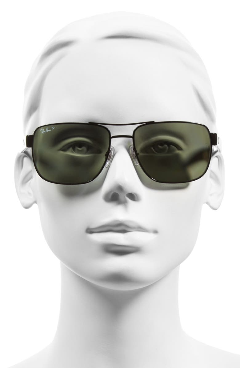 Ray-Ban 58mm Steel Aviator Polarized Sunglasses, Alternate, color, Black/ Grey/ Green