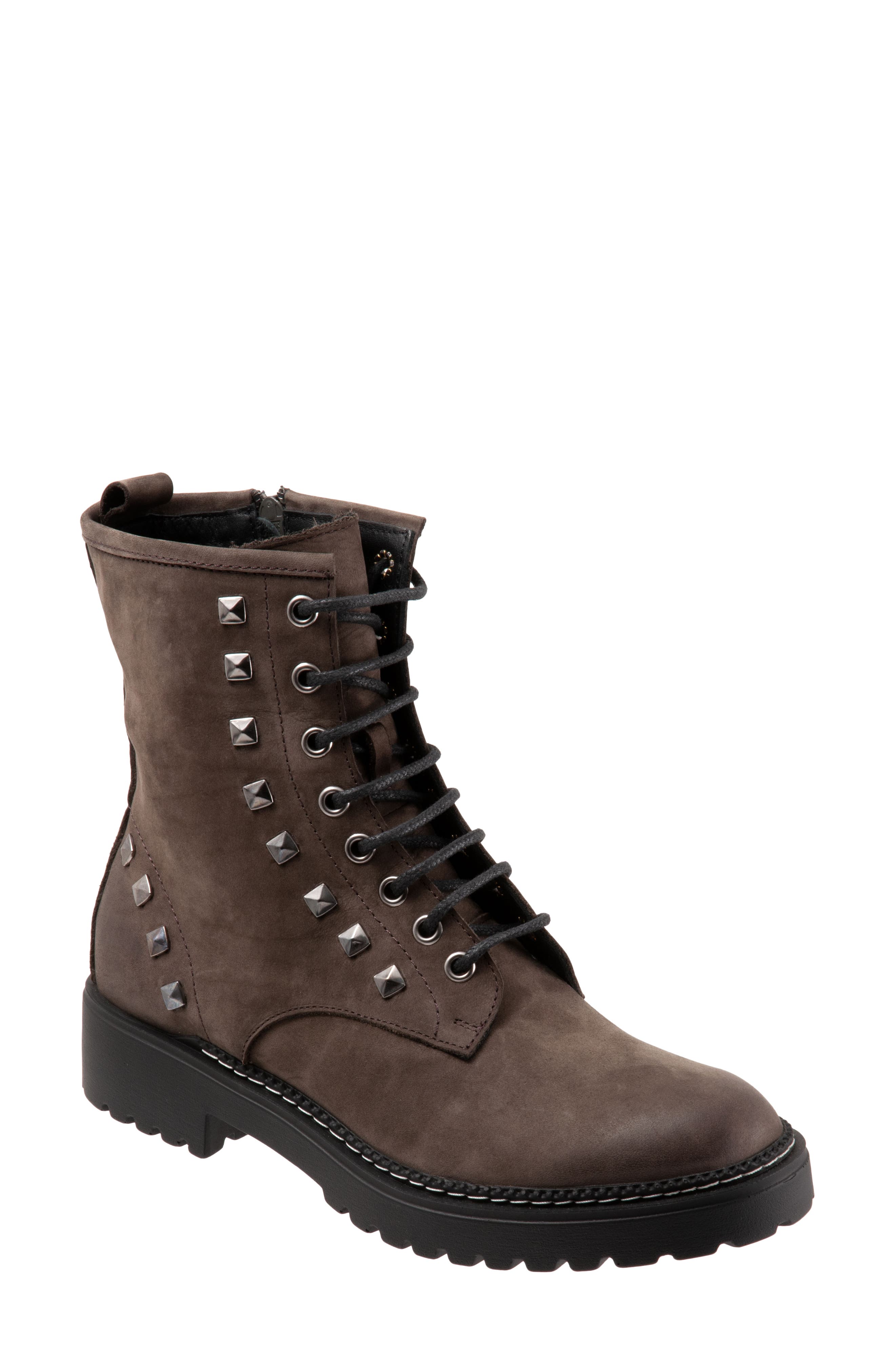 Bueno Studded Combat Boot, Main, color, Grey Nubuck