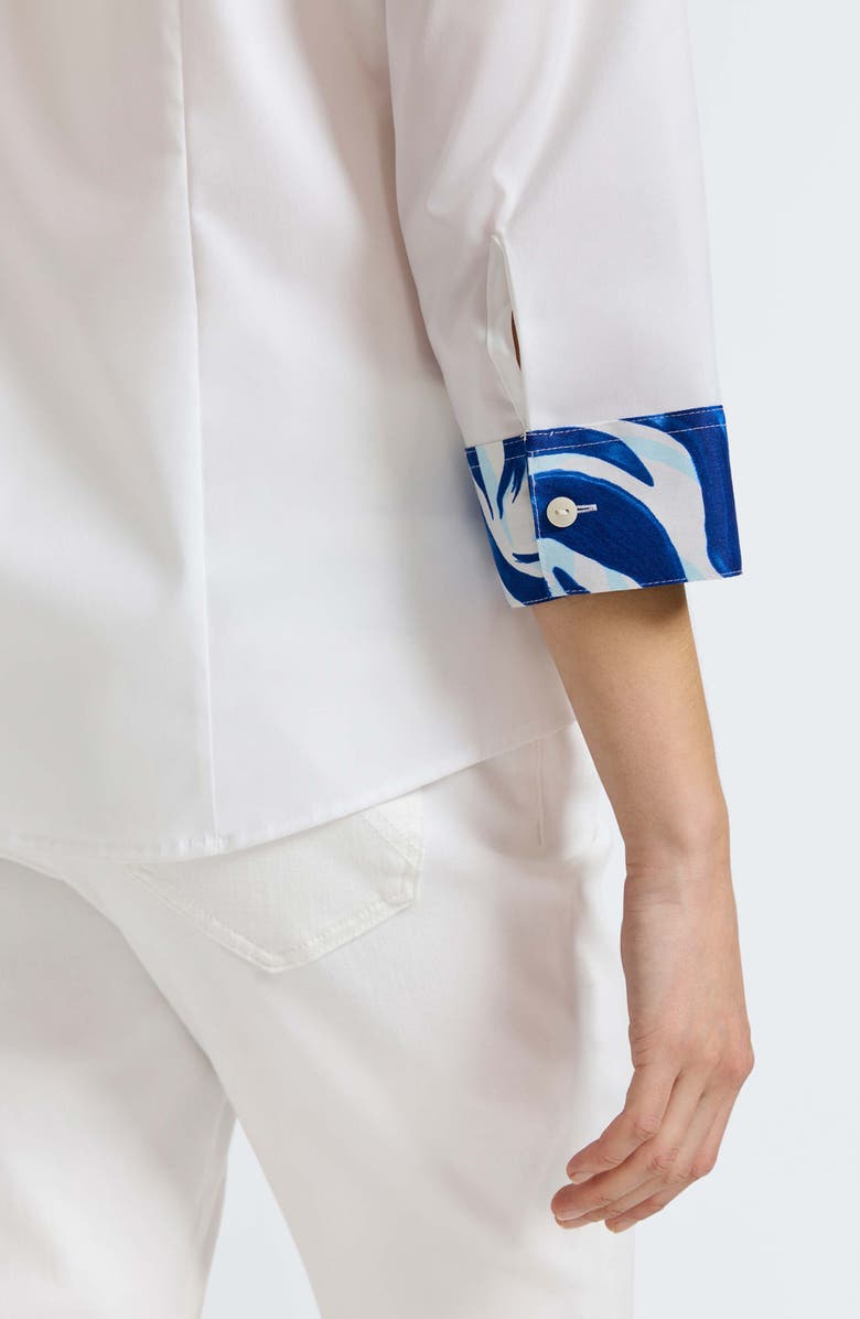 Foxcroft Luna Three-Quarter Sleeve Border Print Button-Up Shirt, Alternate, color,