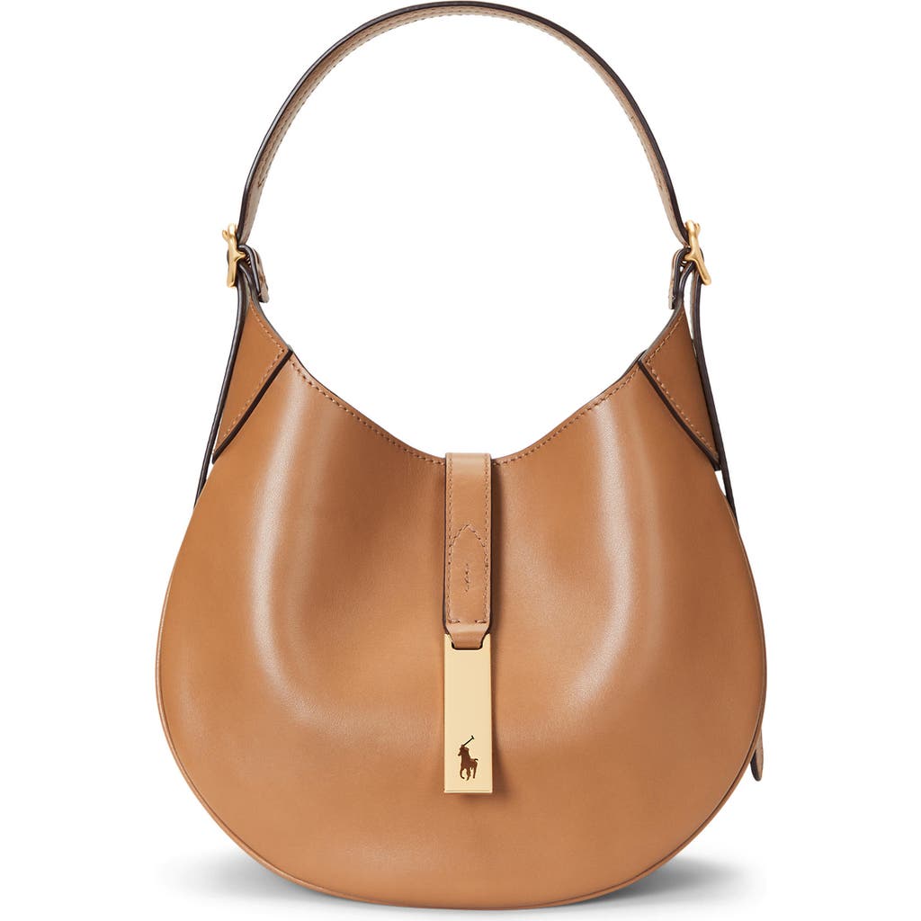 Polo Ralph Lauren Small Sport Calf Leather Shoulder Bag In Brown