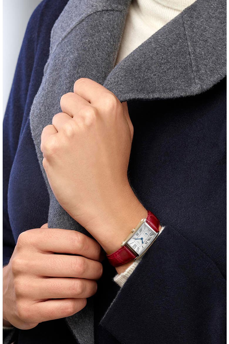 DolceVita II Leather Strap Watch, 23mm x 37mm, Alternate, color, RED/ SILVER