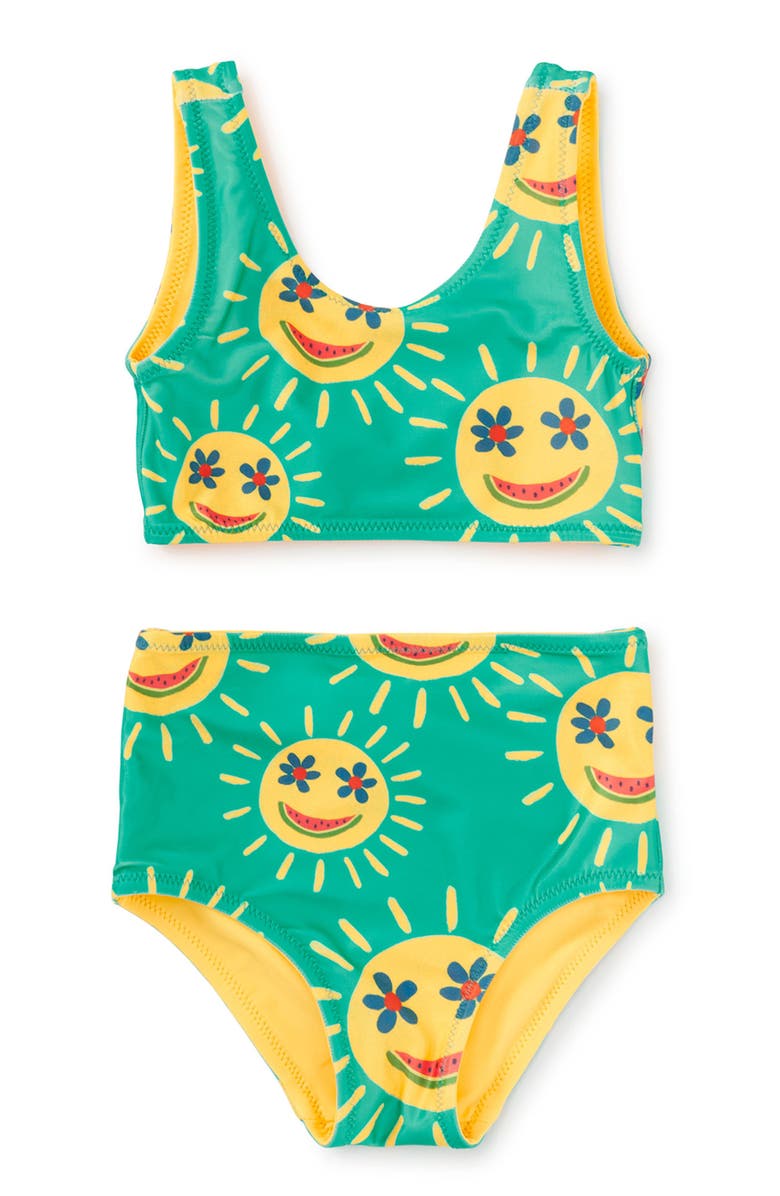 Tea Collection Reversible Swimsuit Set, Main, color, Smiley Sun