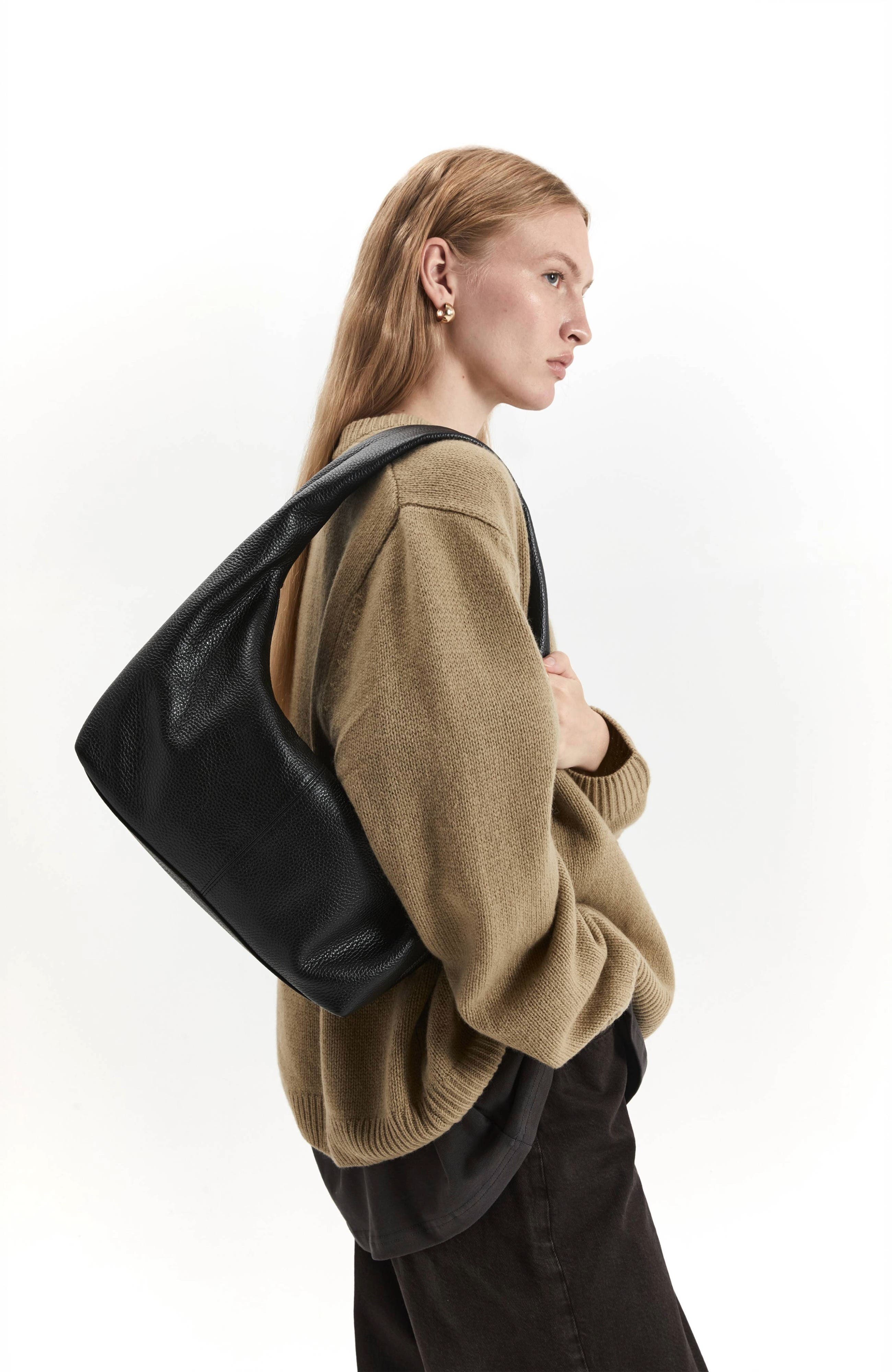 HYER GOODS Leather Everday Shoulder Bag, Alternate, color, Black/Gold