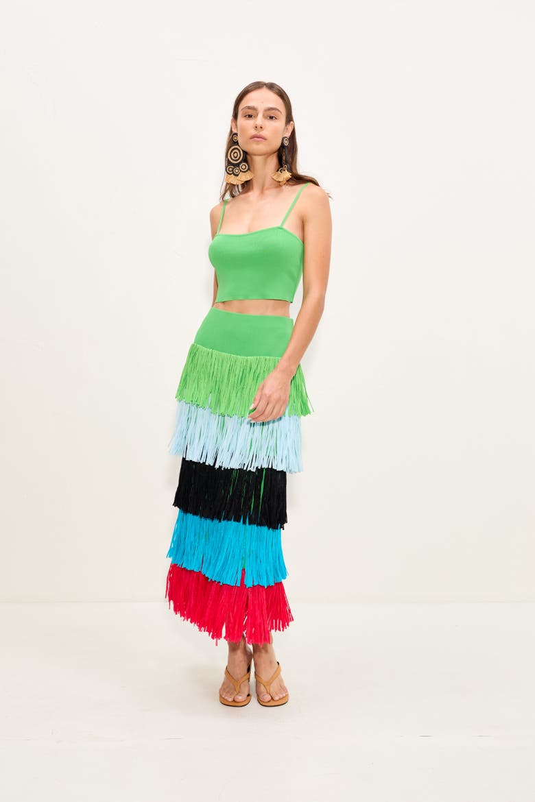 Dio Fringe Knit Skirt, Alternate, color, Grass Green Multi