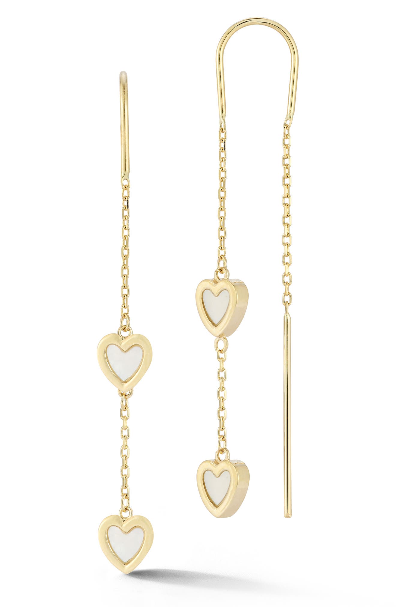 Ember Fine Jewelry 14K Gold Mother-of-Pearl Heart Threader Earrings