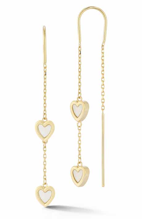 Ember Fine Jewelry 14K Gold Mother-of-Pearl Heart Threader Earrings